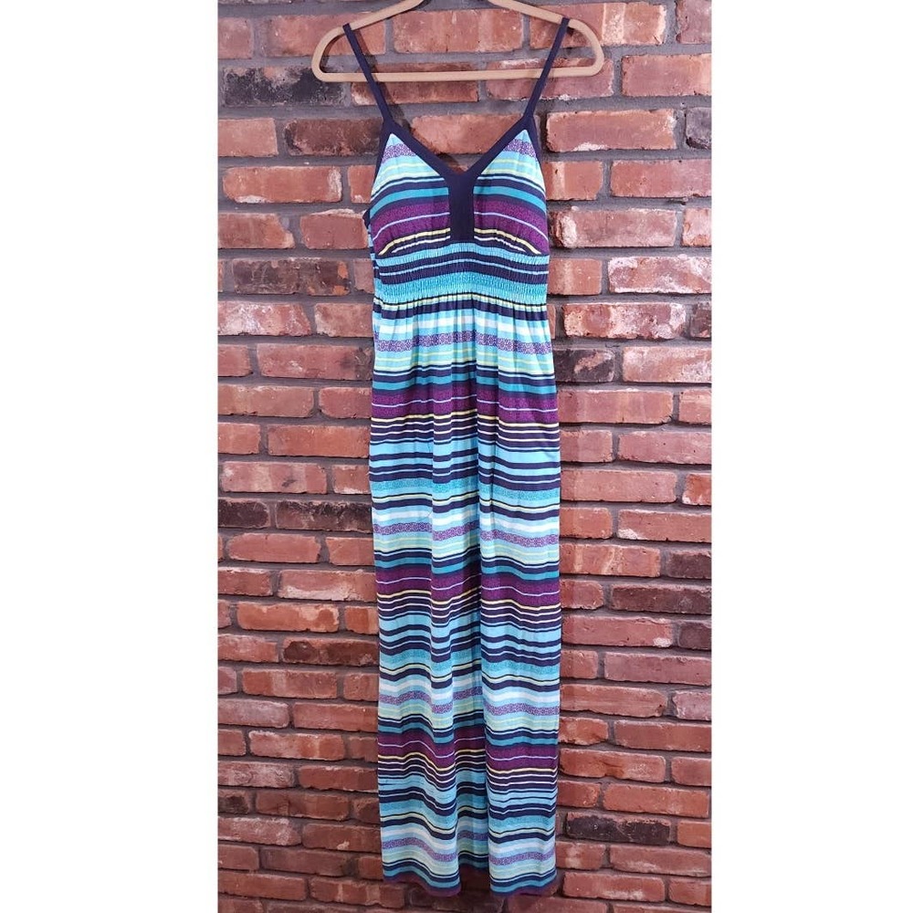 Athleta Byzantine Sleeveless Striped Maxi Dress Beachy Summer Casual Women's M